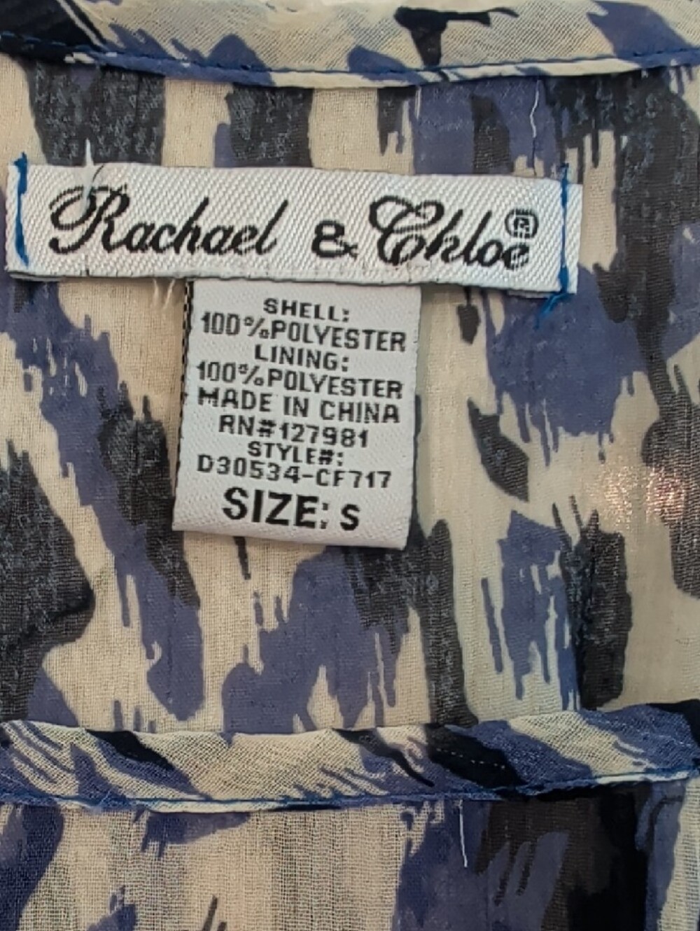 Rachael & Chloe Blue and White Printed Chiffon Mini Dress - Picture 4 of 6
